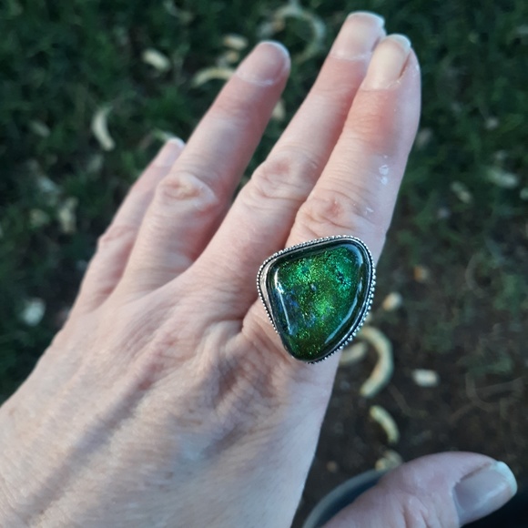 New Dichroic Glass 925 Silver Ring. - Picture 5 of 8